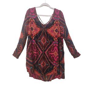 ASOS Billabong aztec western jazzy print cross back tunic dress long sleeve size